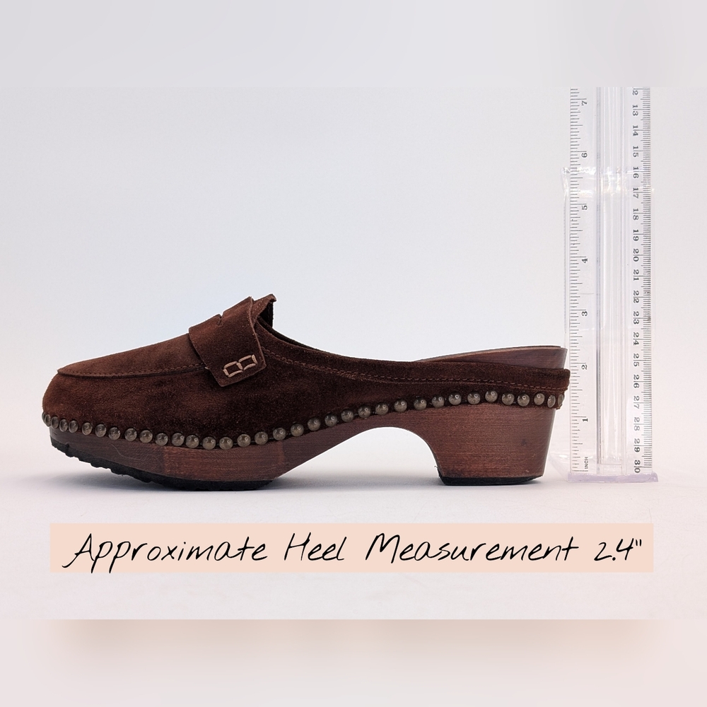 Michael Kors Women Sz 8 Studded Italian-Made Brown Suede Leather Clog Wood-Soles - Picture 15 of 17